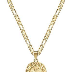 Initial Necklaces for Women, 14K Gold Plated Round Letter Pendant Capital Monogr